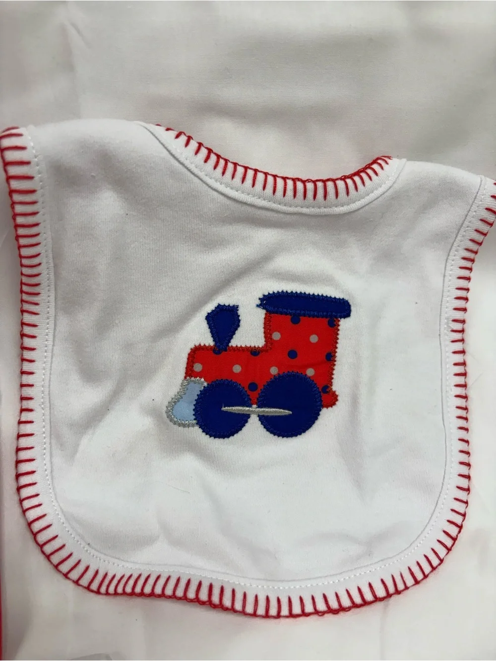 New Red & Blue Train Baby Bib/burp Set